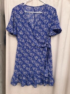 Blue Floral Wrap Dress